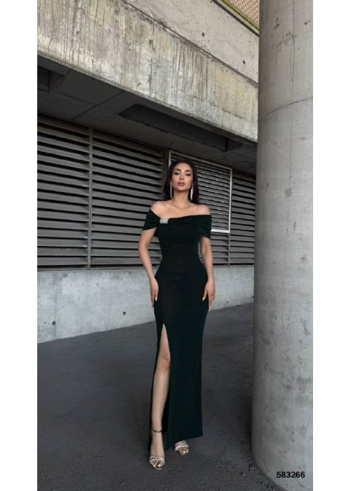 212597 BLACK COCKTAİL DRESS Flowers fabric