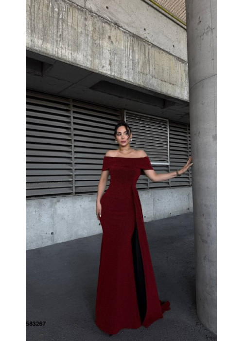 212601 BORDO COCKTAİL DRESS Flowers fabric