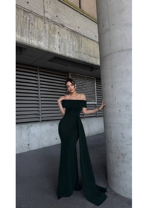 212602 GREEN COCKTAİL DRESS Flowers fabric