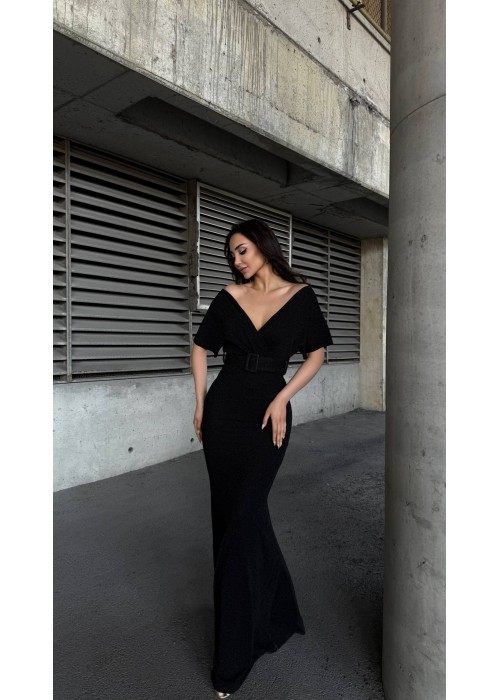 212605 BLACK COCKTAİL DRESS Flowers fabric