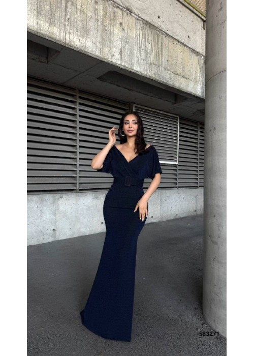 212609 NAVY BLUE COCKTAİL DRESS Flowers fabric