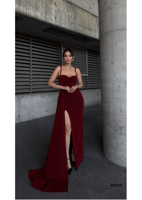 212612 BORDO COCKTAİL DRESS Flowers fabric