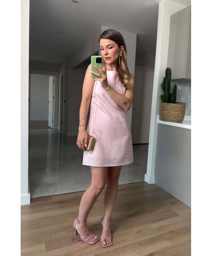 212621 PEMBE ELBİSE KETEN KUMAŞ