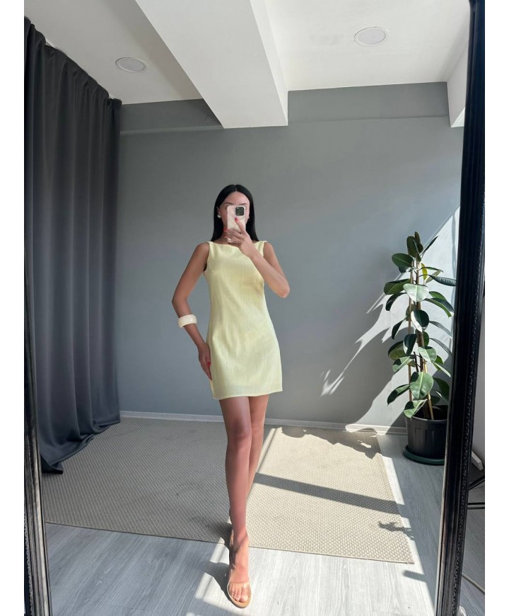 212623 SARI ELBİSE KETEN KUMAŞ