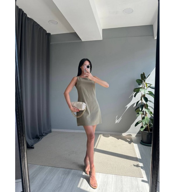 212624 HAKİ ELBİSE KETEN KUMAŞ