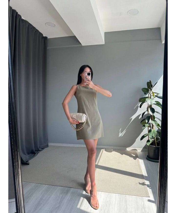 212624 HAKİ ELBİSE KETEN KUMAŞ