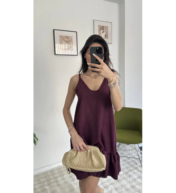 213818 KAHVE ELBİSE KETEN