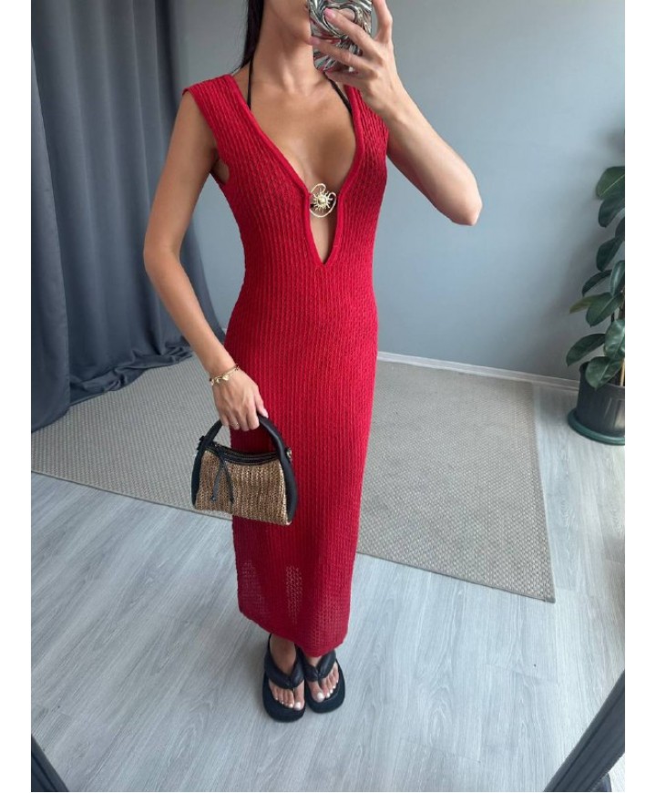 213964 KIRMIZI ELBİSE TRİKO