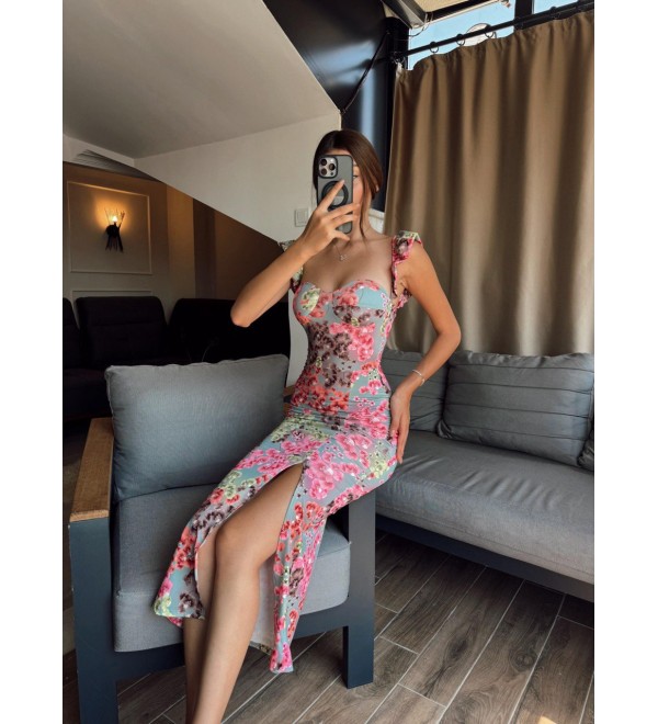 213980 DESENLİ ELBİSE LYCRA