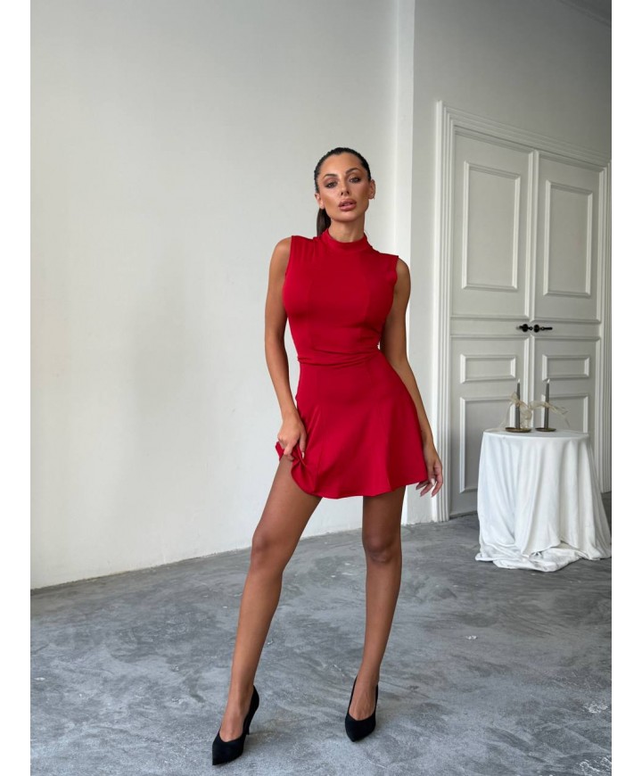 213989 KIRMIZI ELBİSE CREP