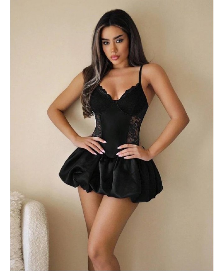 214105 SİYAH ELBİSE SATEN