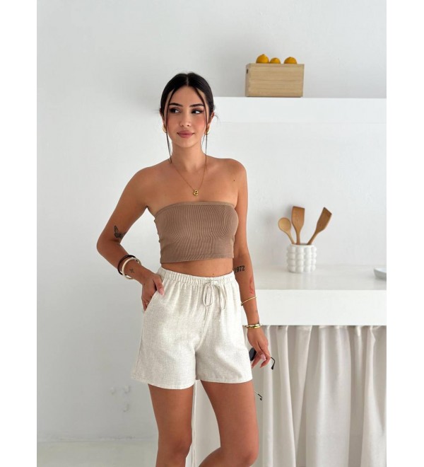 214111 BEYAZ ŞORT KETEN