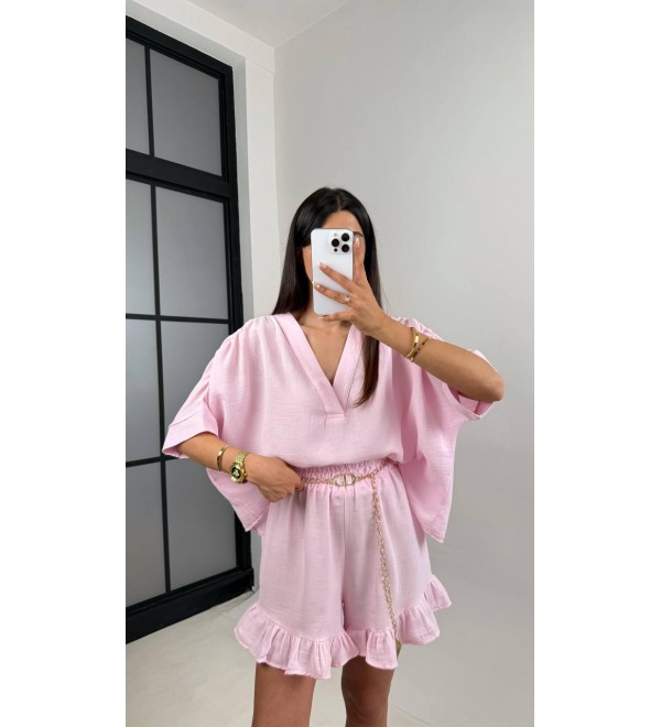 214157 PEMBE TAKIM MÜSLİN KUMAŞ