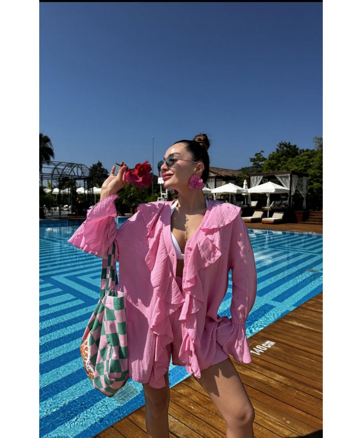214168 PEMBE TAKIM MÜSLİN KUMAŞ