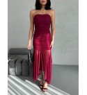 214200 BORDO ELBİSE TÜL