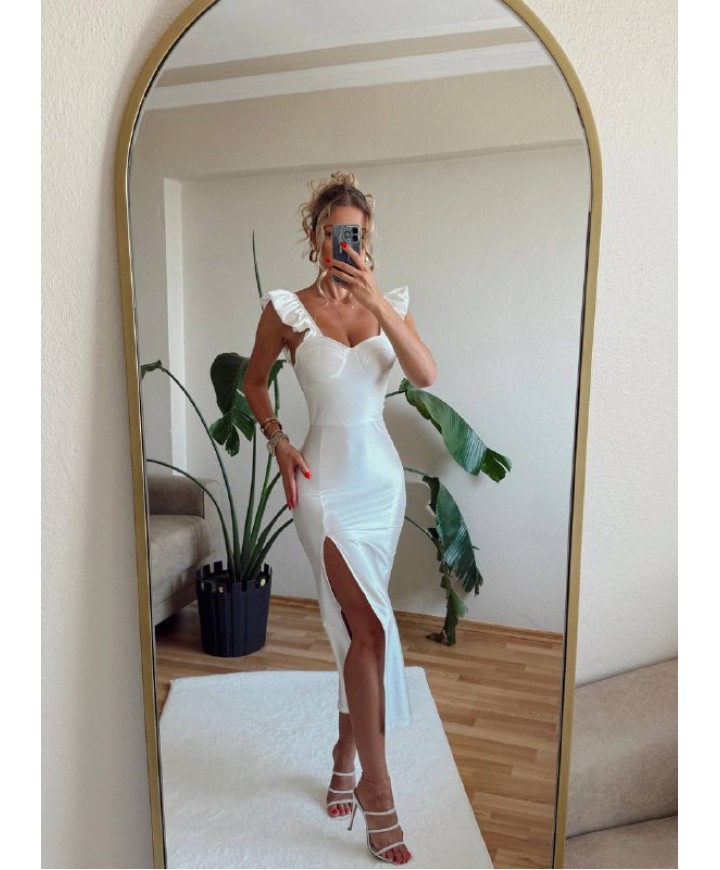 214232 BEYAZ ELBİSE SATEN