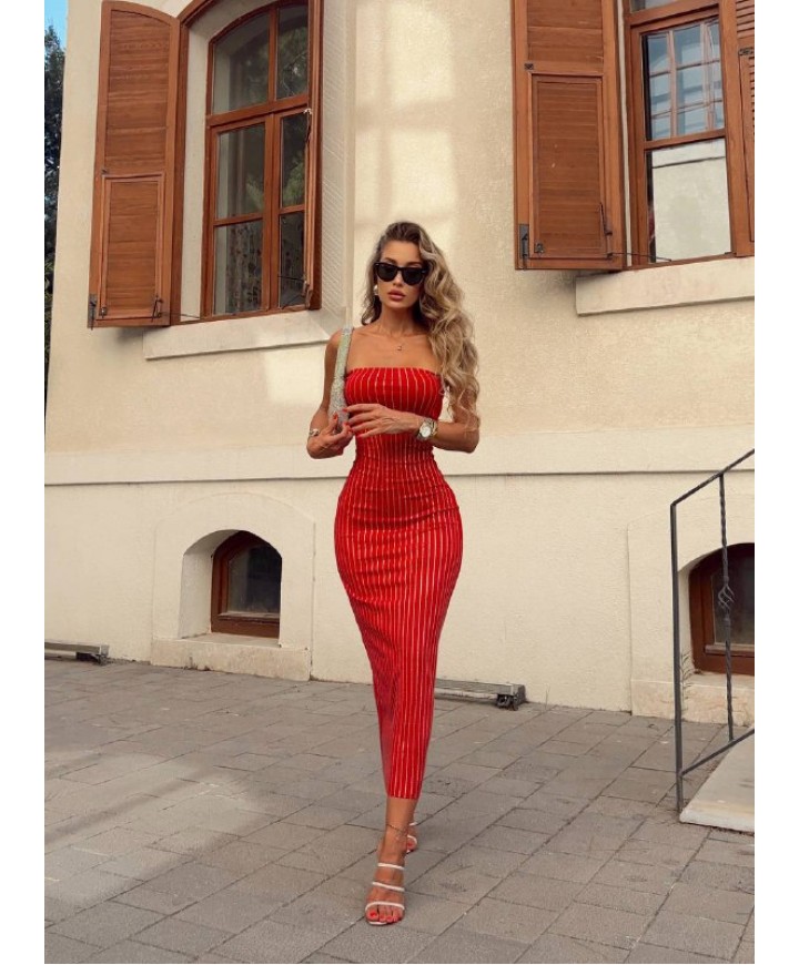 214239 KIRMIZI ELBİSE TAŞ İŞLEMELİ