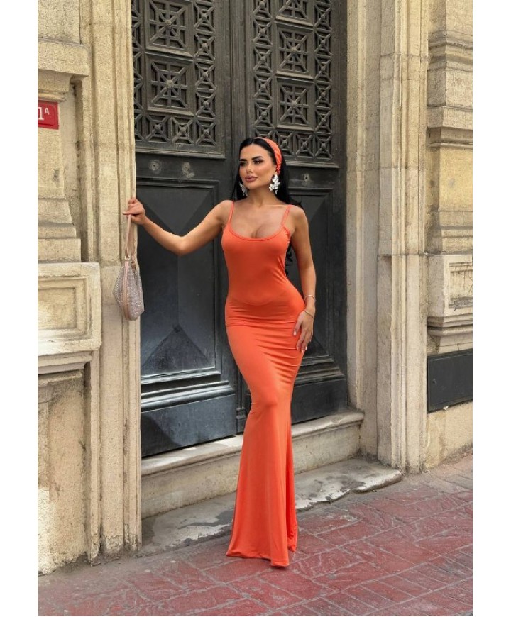 214249 ORANGE ELBİSE KRİSTAL ÖRME
