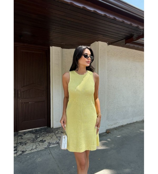 214324 SARI ELBİSE TRİKO