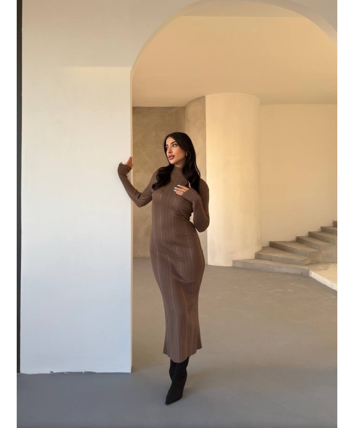 214389 KAHVE ELBİSE TRİKO