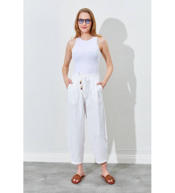 214776 WHITE TROUSERS LINEN