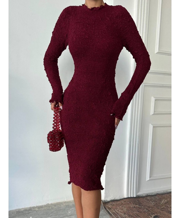 215375 BORDO ELBİSE TRİKO