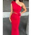 215699 KIRMIZI ABİYE FLOWERS KUMAŞ