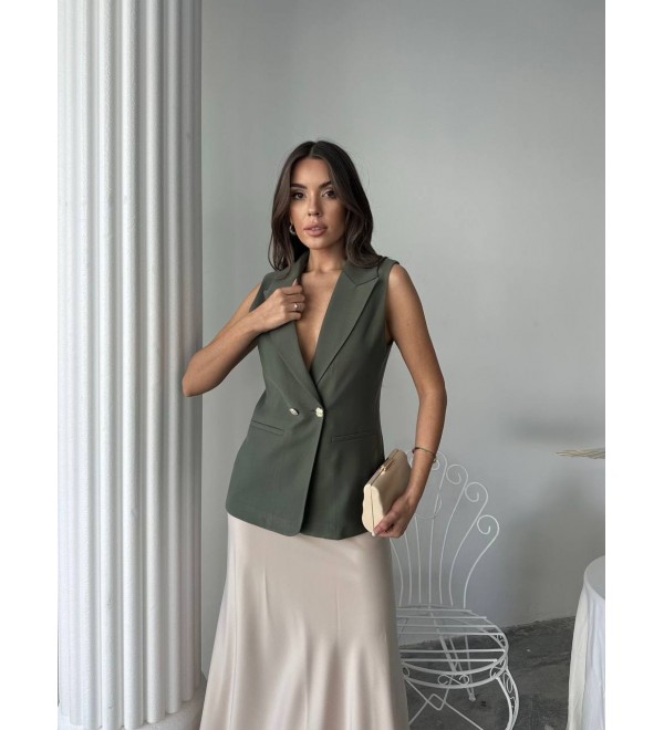 215851 HAKİ YELEK ATLAS KUMAS