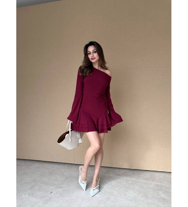 215863 BORDO ELBİSE SANDY KUMAŞ