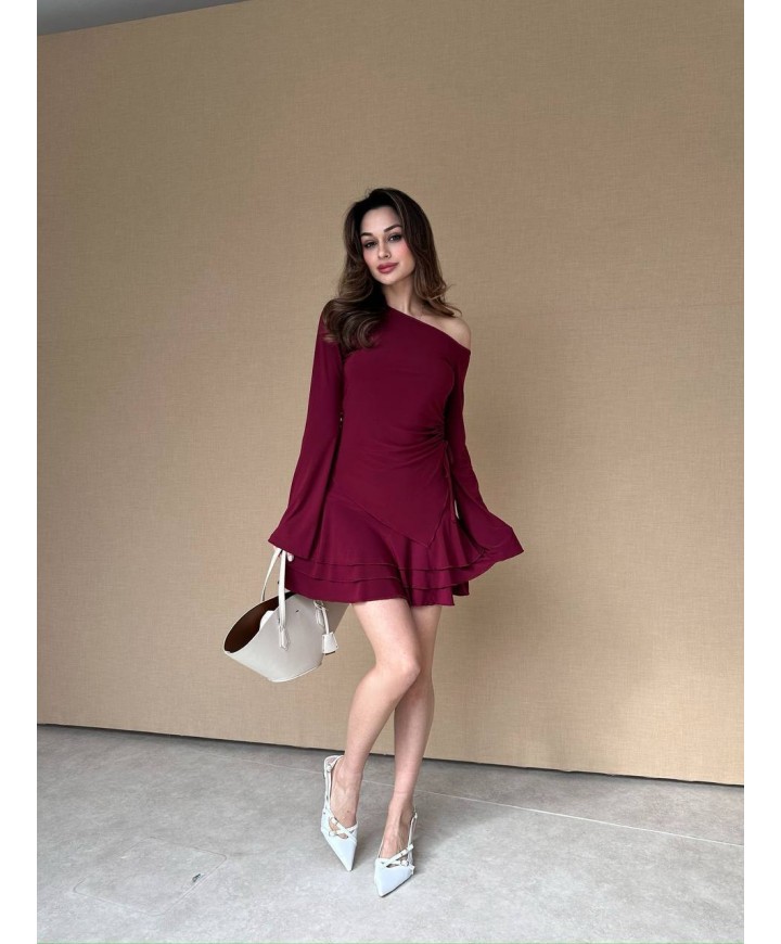 215863 BORDO ELBİSE SANDY KUMAŞ