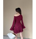 215863 BORDO ELBİSE SANDY KUMAŞ