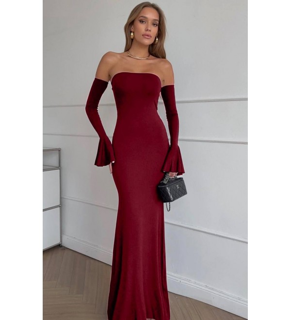 215926 BORDO ELBİSE OYSHO KUMAŞ