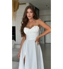 215928 EKRU ELBİSE ATLAS KUMAS