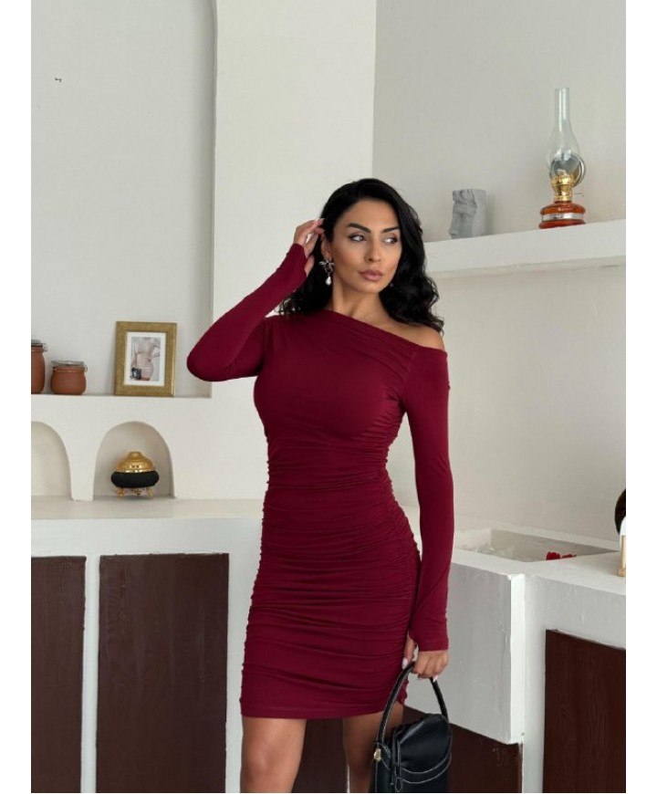216278 BORDO ELBİSE SANDY KUMAŞ