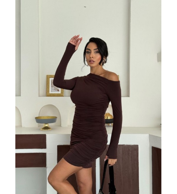 216279 KAHVE ELBİSE SANDY KUMAŞ