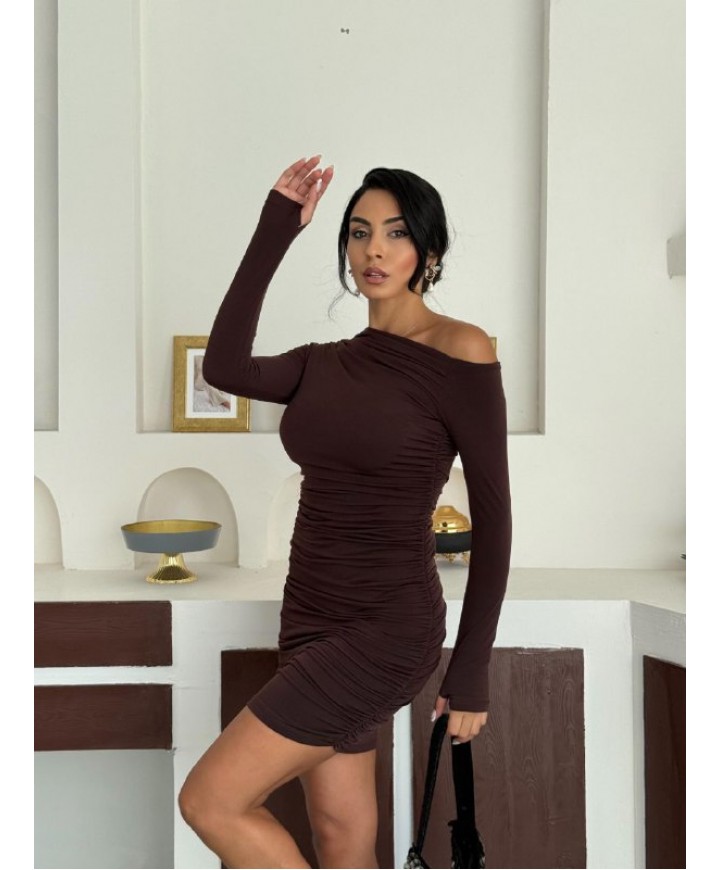 216279 KAHVE ELBİSE SANDY KUMAŞ
