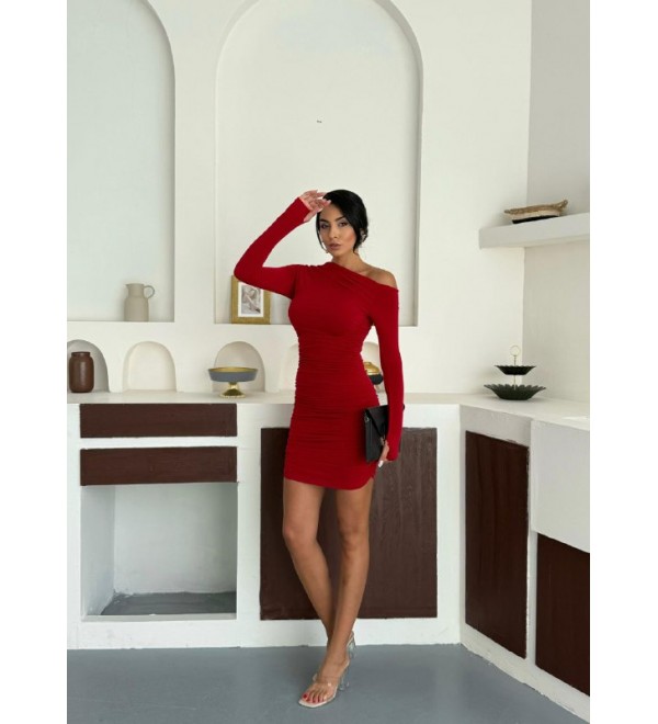 216281 KIRMIZI ELBİSE SANDY KUMAŞ