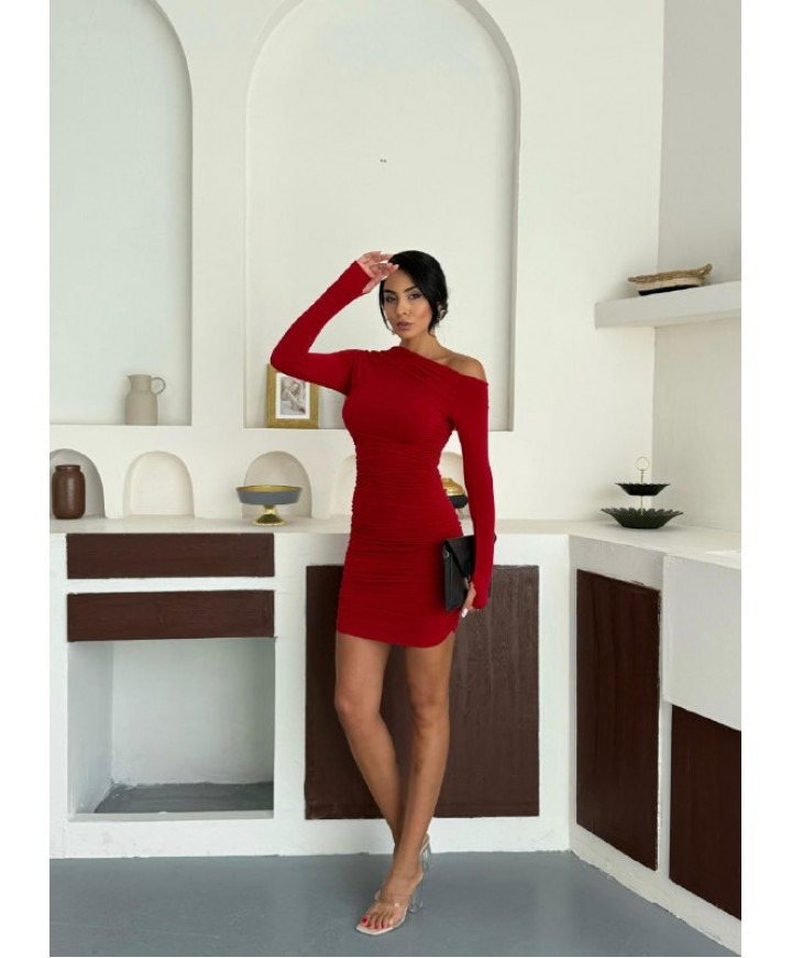 216281 KIRMIZI ELBİSE SANDY KUMAŞ