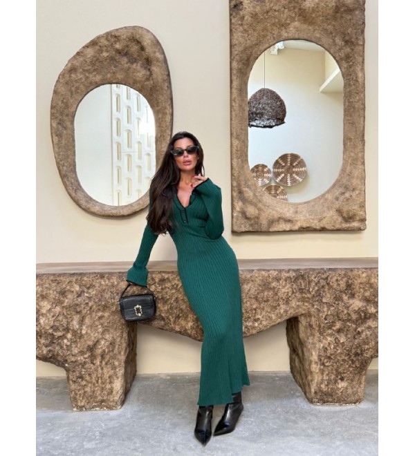 216588 YEŞİL ELBİSE TRİKO