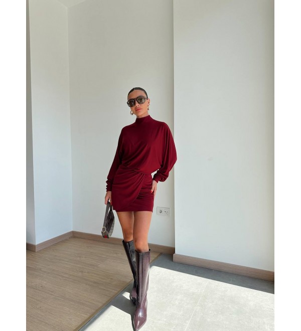 216610 BORDO ELBİSE TRİKO