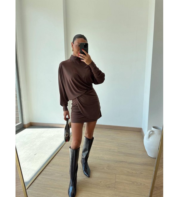216611 KAHVE ELBİSE TRİKO
