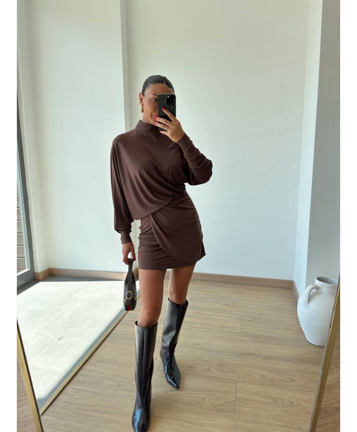 216611 KAHVE ELBİSE TRİKO
