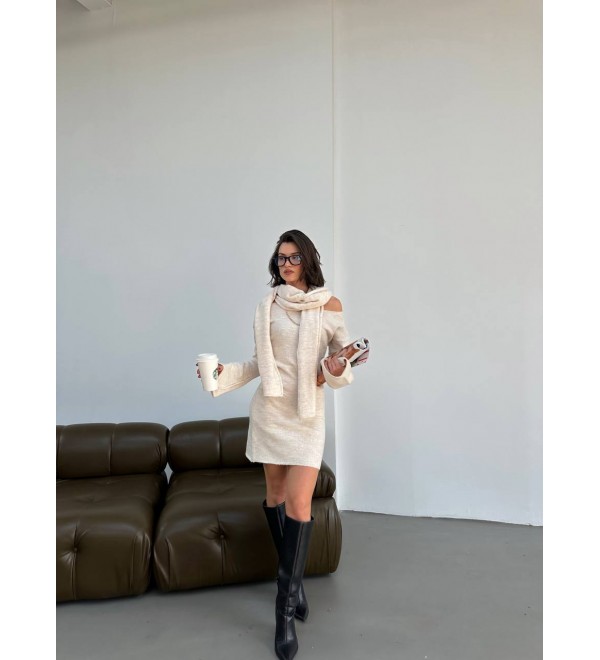 216620 KREM ELBİSE TRİKO