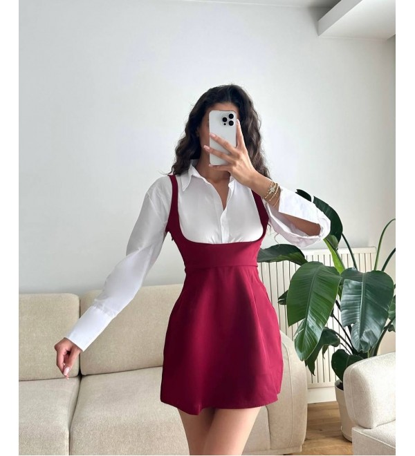 217038 BORDO ELBİSE SLOPET ELBİSE