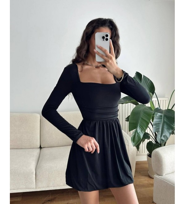 217040 SİYAH ELBİSE SAND KUMAŞ