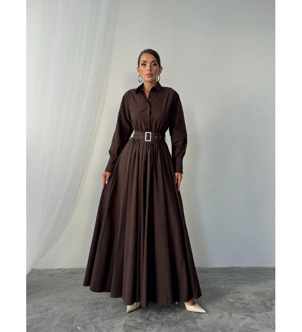 217245 KAHVE ELBİSE POPLİN KUMAŞ