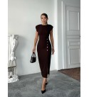 217248 KAHVE ELBİSE ATLAS KUMAŞ