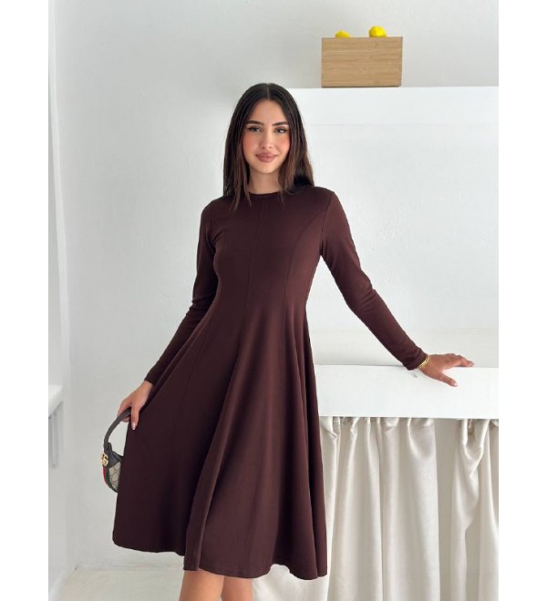 217351 KAHVE ELBİSE MODAL KUMAŞ
