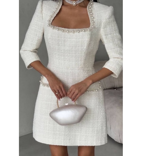 217489 EKRU ELBİSE CHANEL KUMAŞ