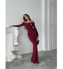 217624 BORDO ELBİSE ATLAS KUMAS